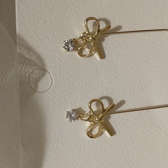 Gold Bow Drop Earrings! - Picture 2 of 5